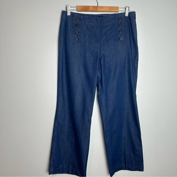 Talbots Wide Leg Sailor Lightweight Chambray Trouser Pants, Size 10 Petite, Blue - Picture 1 of 8